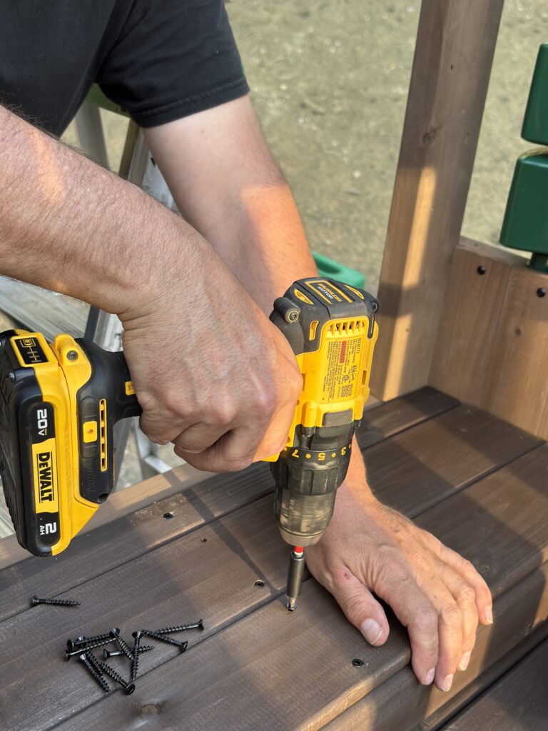 Working on decking Securing wood